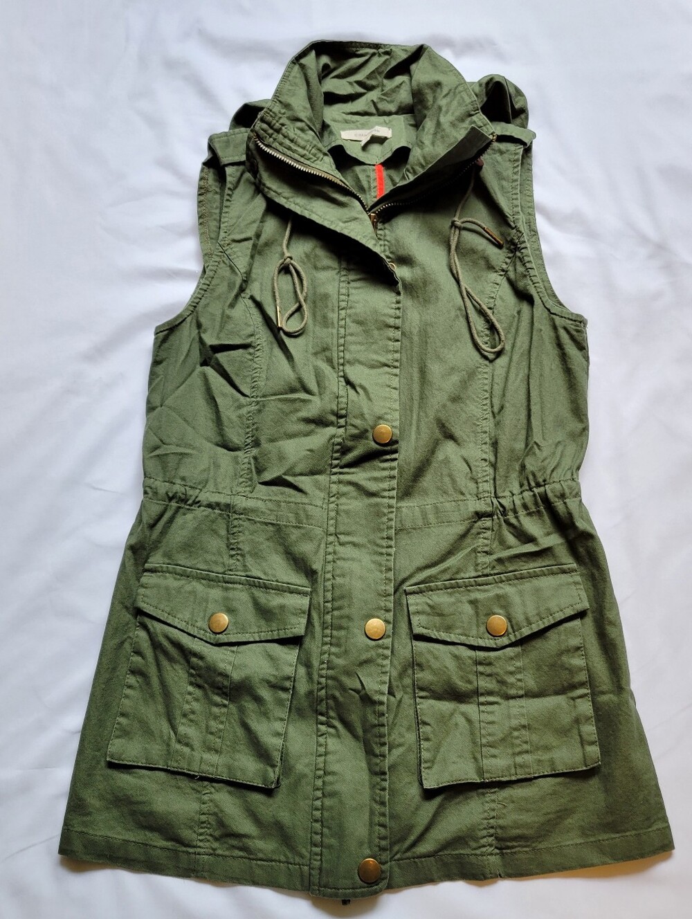 41 Hawthorne Womens XS Cargo Utility Full Zip Hooded Vest Green With Pockets